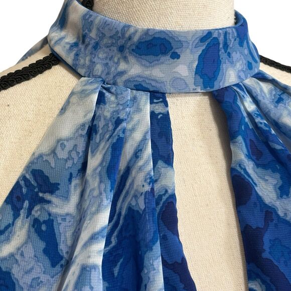 Bisou Bisou Michele Bohbot Maxi Halter Dress Sz 2 Blue Watercolors - Picture 5 of 10